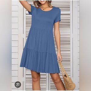 See You Monday Light Blue Ribbed Flowy Juniors Dress, Size Medium